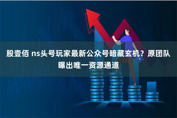 股壹佰 ns头号玩家最新公众号暗藏玄机?原团队曝出唯一资源通道