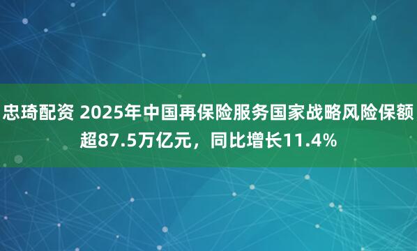忠琦配资 2025年中国再保险服务国家战略风险保额超87.5万亿元，同比增长11.4%